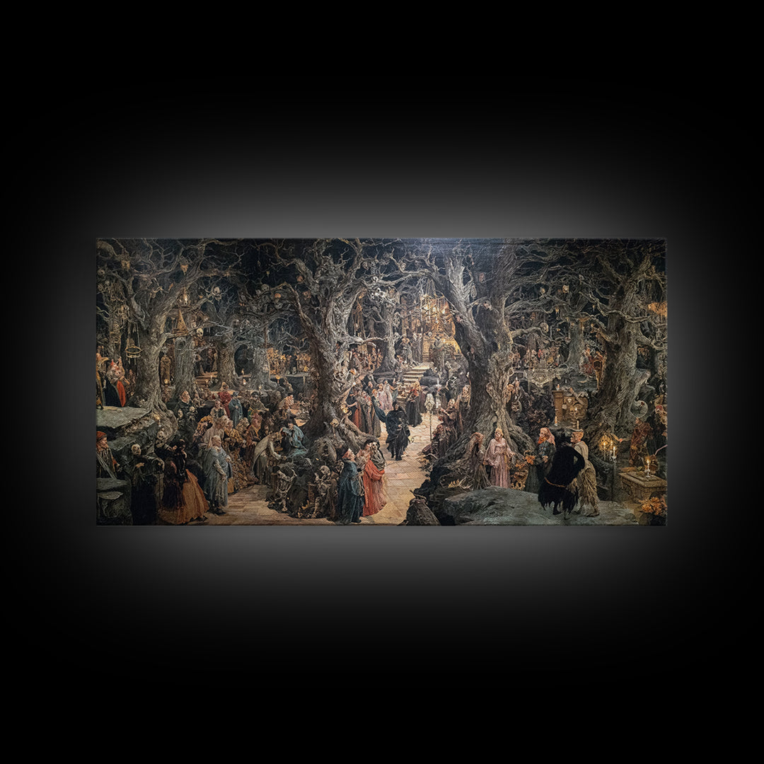 The Witch'S Forest, Grotesque Carnival Art, Wide Panoramic Art, Dark Fantasy Wall Art, Framed Canvas Print, Halloween Wall Art