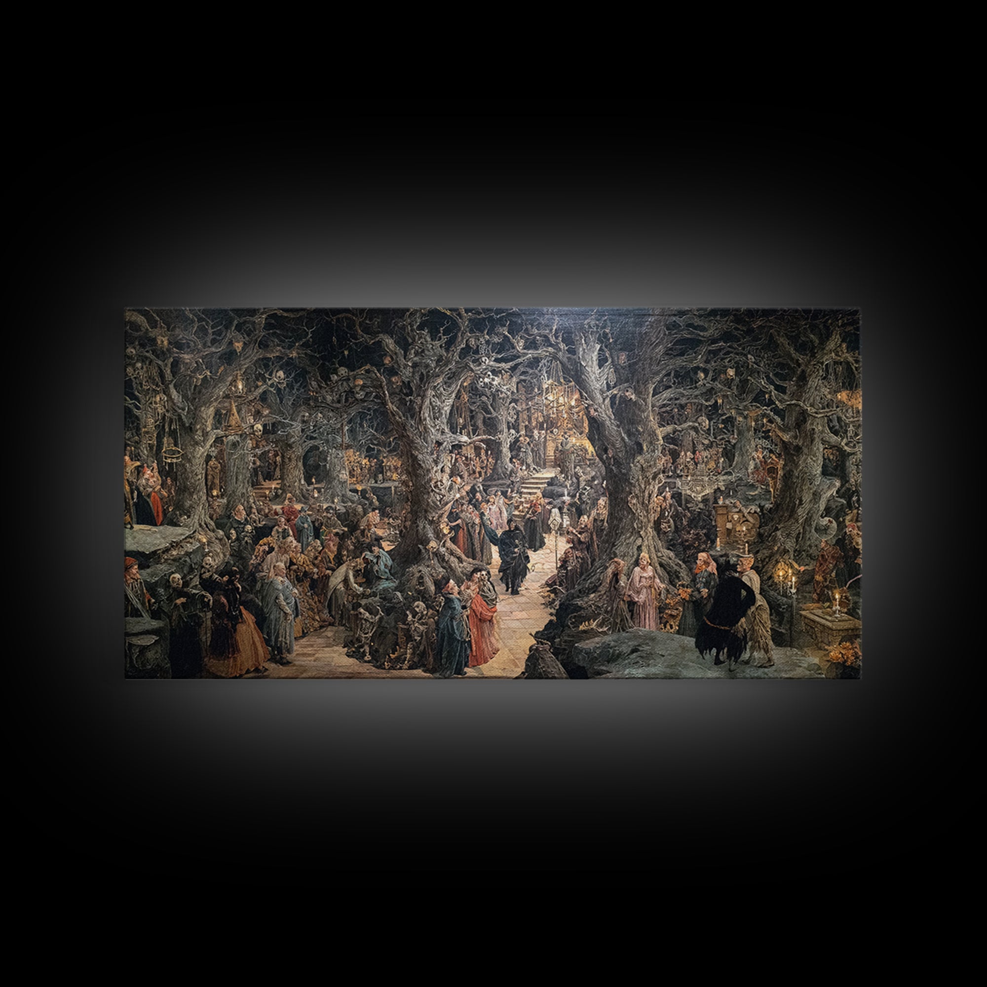The Witch'S Forest, Grotesque Carnival Art, Wide Panoramic Art, Dark Fantasy Wall Art, Framed Canvas Print, Halloween Wall Art