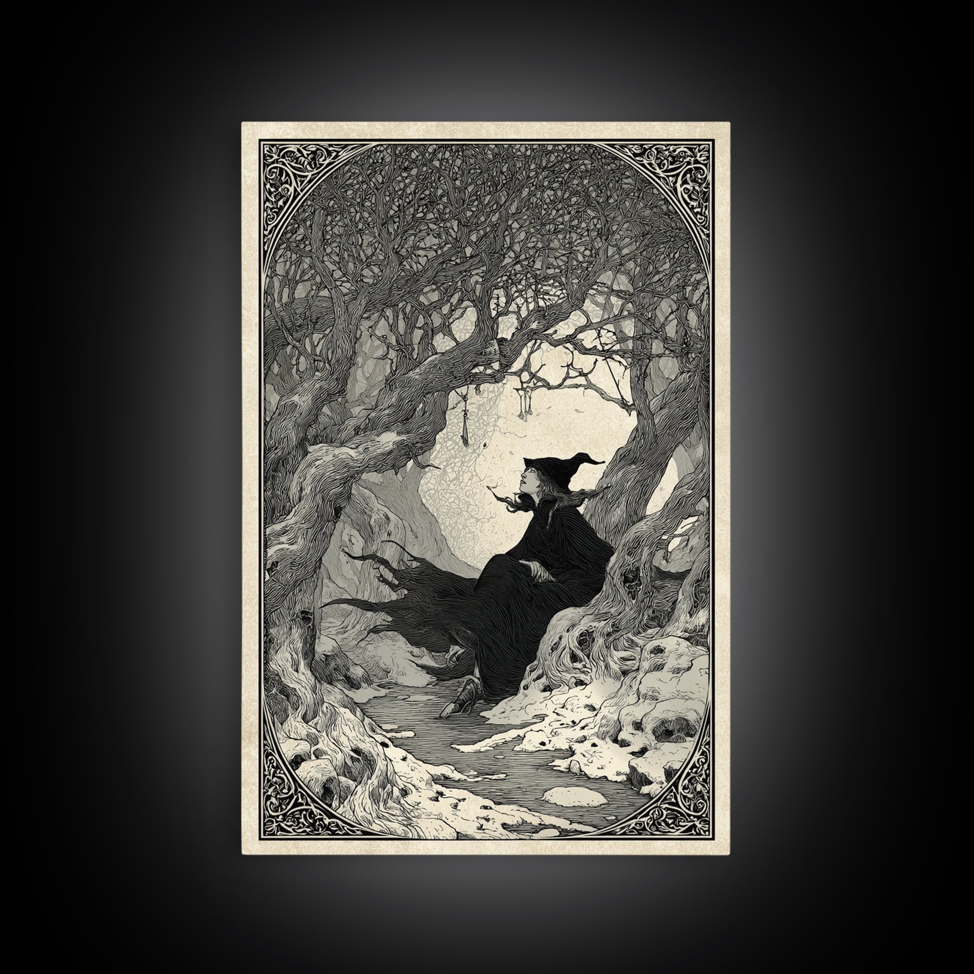 The Witch'S Forest, Decadent Line Art, Vertical Wall Art, Macabre Wall Art, Canvas Print, Halloween Wall Art, Gothic Home Decor