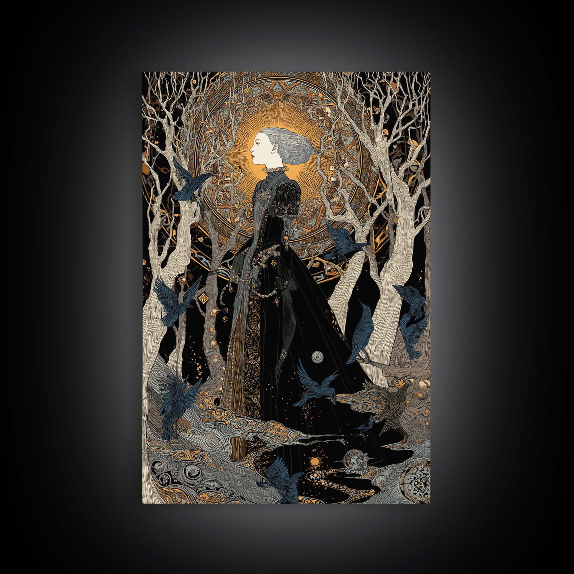 The Witch'S Forest, Stained Glass Gothic Art, Vertical Wall Art, Dark Halloween Decor, Framed Canvas Print, Halloween Wall Art