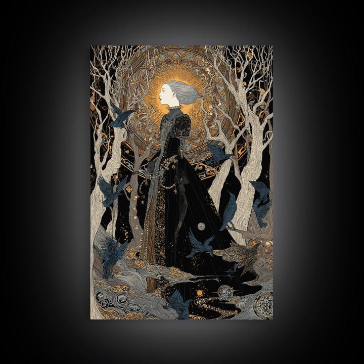 The Witch'S Forest, Stained Glass Gothic Art, Vertical Wall Art, Dark Halloween Decor, Framed Canvas Print, Halloween Wall Art