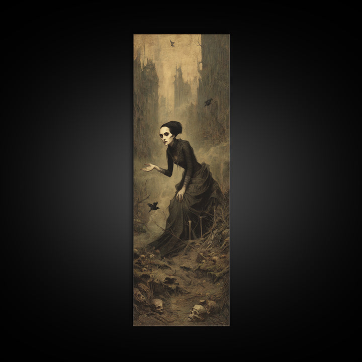 The Witch'S Forest, Surreal Apocalyptic Art, Tall Narrow Wall Art, Gothic Horror Wall Art, Framed Canvas Print, Halloween Wall Art