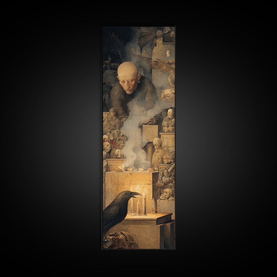 The Forgotten Crypt, Medieval Grotesque Art, Tall Narrow Wall Art, Macabre Wall Art, Canvas Print, Halloween Wall Art