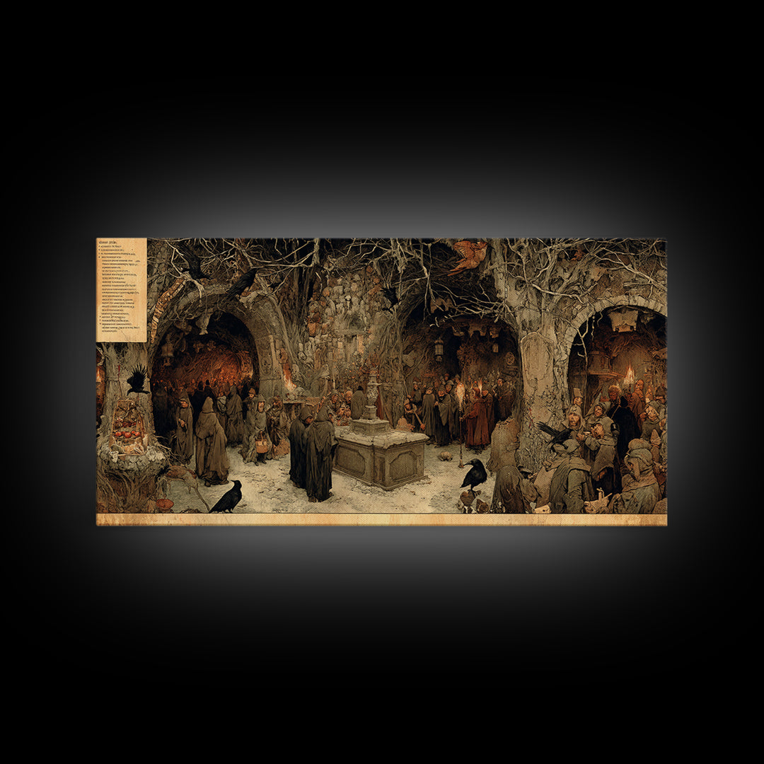The Forgotten Crypt, Northern Renaissance Horror, Wide Panoramic Art, Gothic Horror Wall Art, Canvas Print, Halloween Wall Art