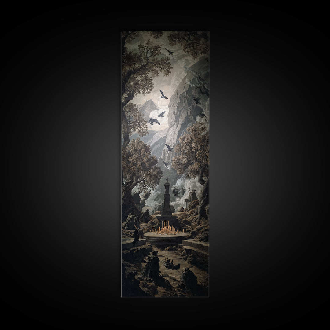 The Forgotten Crypt, Baroque Witchcraft Art, Tall Narrow Wall Art, Dark Halloween Decor, Canvas Print, Halloween Wall Art
