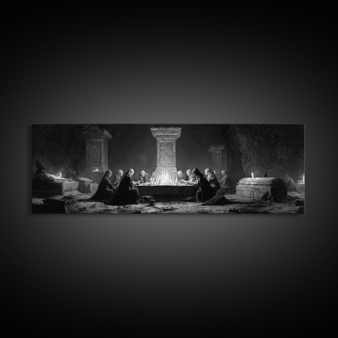 The Forgotten Crypt, Dark Romantic Horror Art, Extra Wide Wall Art, Dark Fantasy Wall Art, Canvas Print, Halloween Wall Art