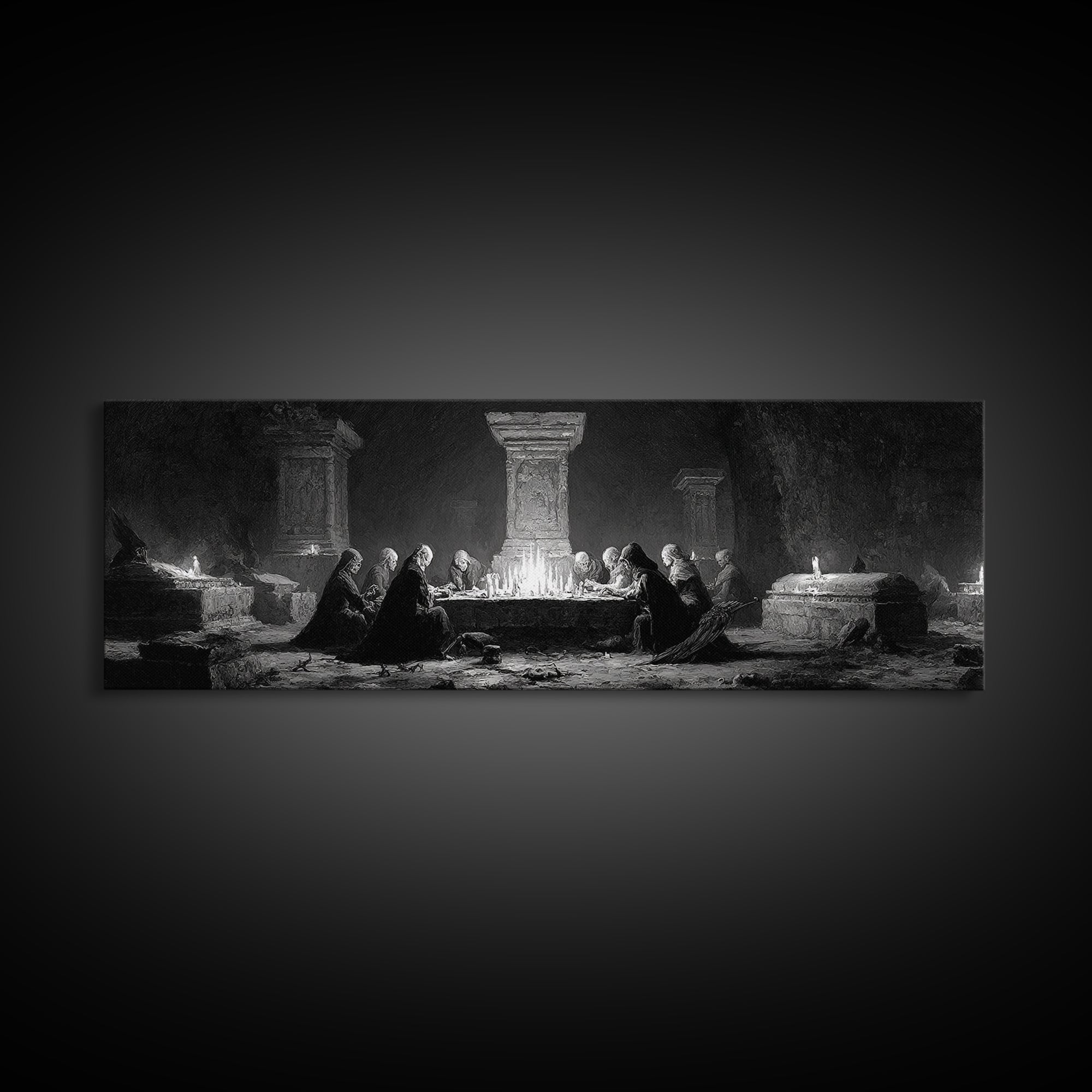 The Forgotten Crypt, Dark Romantic Horror Art, Extra Wide Wall Art, Dark Fantasy Wall Art, Canvas Print, Halloween Wall Art
