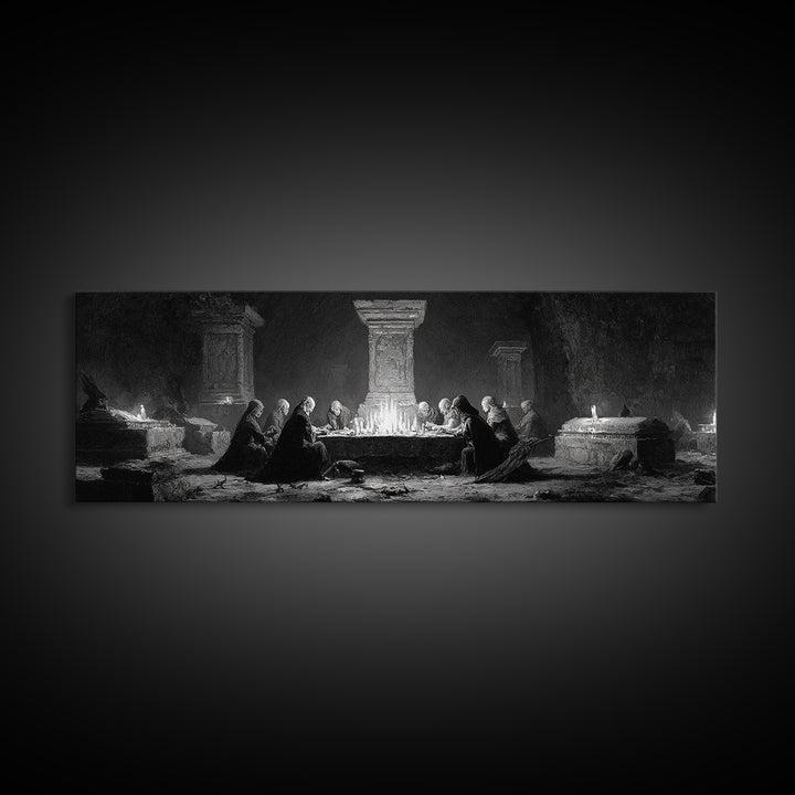 The Forgotten Crypt, Dark Romantic Horror Art, Extra Wide Wall Art, Dark Fantasy Wall Art, Canvas Print, Halloween Wall Art