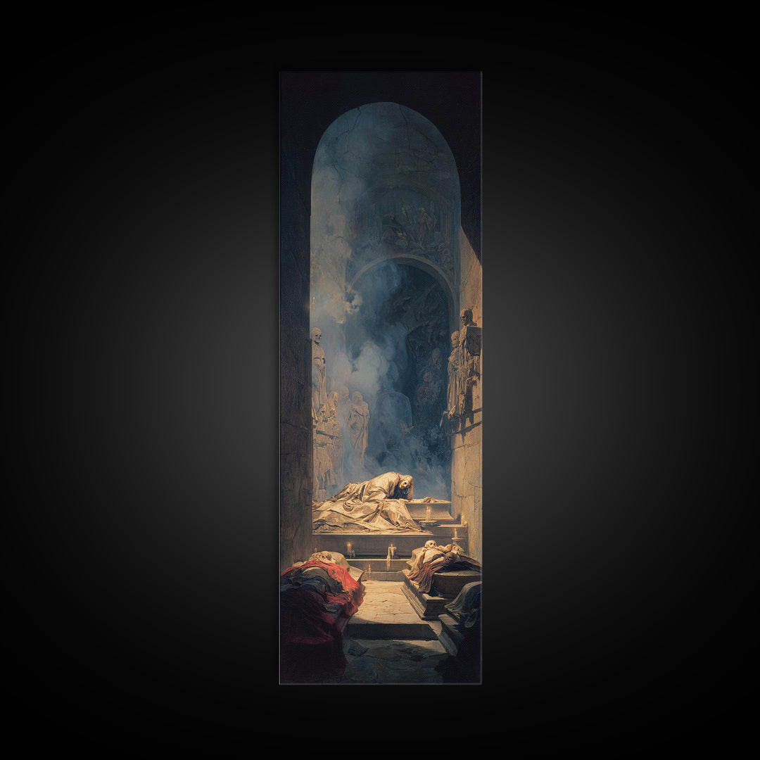 The Forgotten Crypt, Gothic Nightmare Art, Tall Narrow Wall Art, Dark Halloween Decor, Framed Canvas Print, Halloween Wall Art