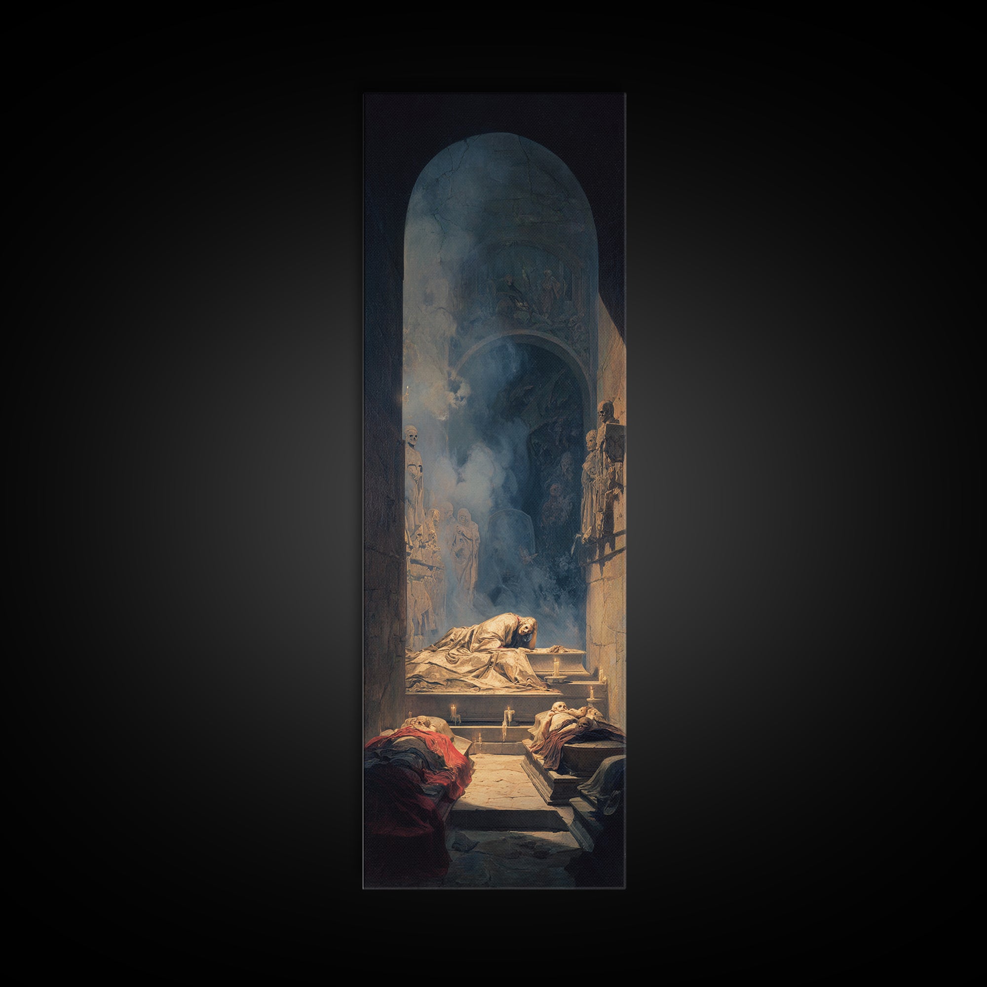 The Forgotten Crypt, Gothic Nightmare Art, Tall Narrow Wall Art, Dark Halloween Decor, Framed Canvas Print, Halloween Wall Art