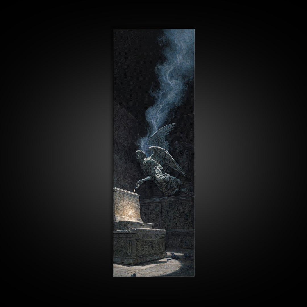 The Forgotten Crypt, Visionary Gothic Art, Tall Narrow Wall Art, Dark Fantasy Wall Art, Framed Canvas Print, Halloween Wall Art