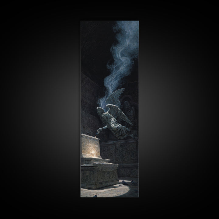 The Forgotten Crypt, Visionary Gothic Art, Tall Narrow Wall Art, Dark Fantasy Wall Art, Framed Canvas Print, Halloween Wall Art