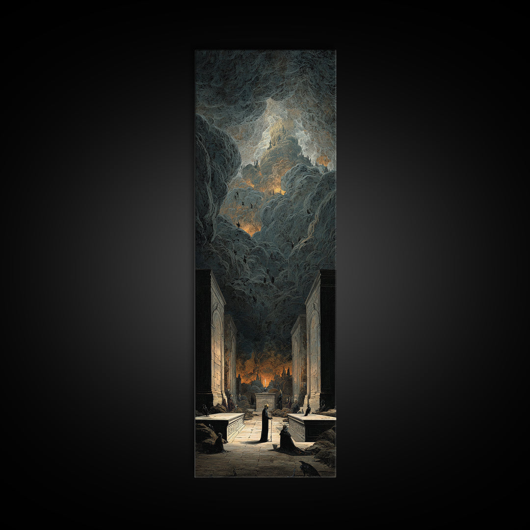 The Forgotten Crypt, Apocalyptic Romantic Art, Tall Narrow Wall Art, Macabre Wall Art, Framed Canvas Print, Halloween Wall Art