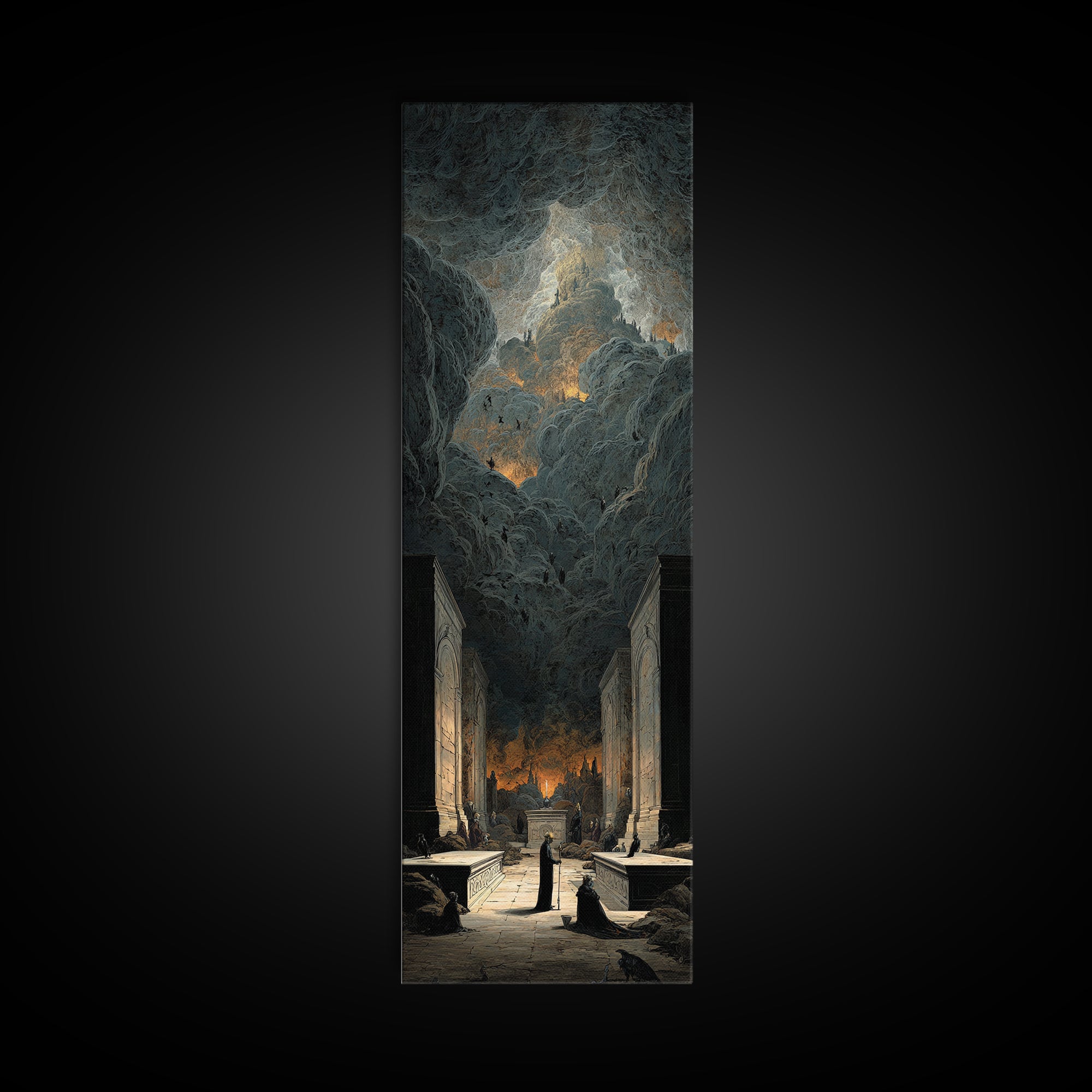 The Forgotten Crypt, Apocalyptic Romantic Art, Tall Narrow Wall Art, Macabre Wall Art, Framed Canvas Print, Halloween Wall Art