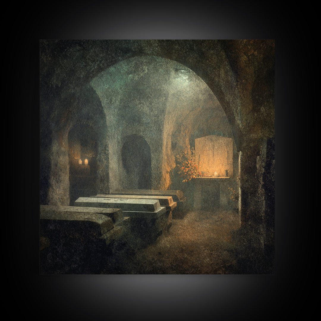 The Forgotten Crypt, Symbolist Dream Art, Square Wall Art, Macabre Wall Art, Canvas Print, Halloween Wall Art, Dark Fantasy Art