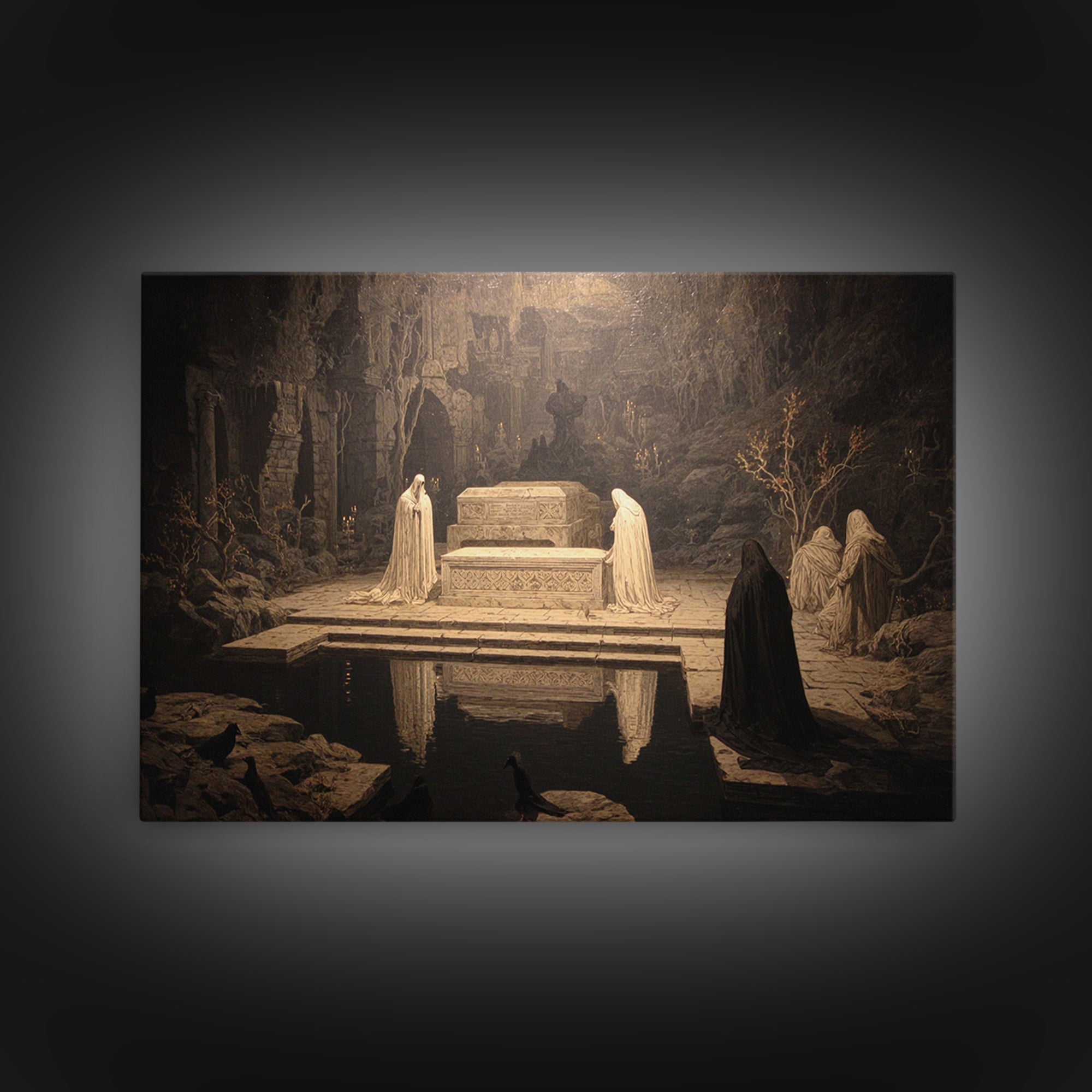 The Forgotten Crypt, Symbolist Gothic Landscape, Landscape Wall Art, Dark Halloween Decor, Canvas Print, Halloween Wall Art