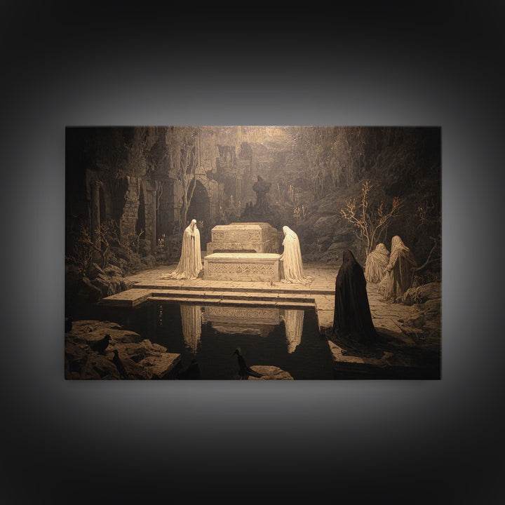 The Forgotten Crypt, Symbolist Gothic Landscape, Landscape Wall Art, Dark Halloween Decor, Canvas Print, Halloween Wall Art