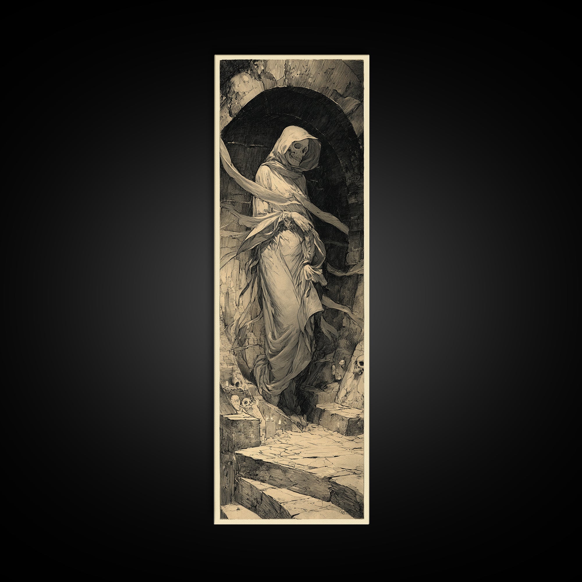 The Forgotten Crypt, Decadent Gothic Art, Tall Narrow Wall Art, Dark Fantasy Wall Art, Canvas Print, Halloween Wall Art