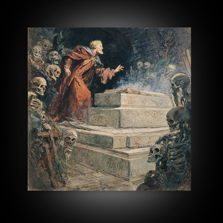 The Forgotten Crypt, Grotesque Carnival Art, Square Wall Art, Dark Halloween Decor, Canvas Print, Halloween Wall Art, Dark Fantasy Art