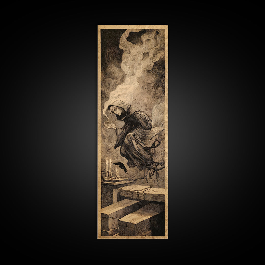 The Forgotten Crypt, Expressionist Gothic Art, Tall Narrow Wall Art, Macabre Wall Art, Canvas Print, Halloween Wall Art, Gothic Home Decor