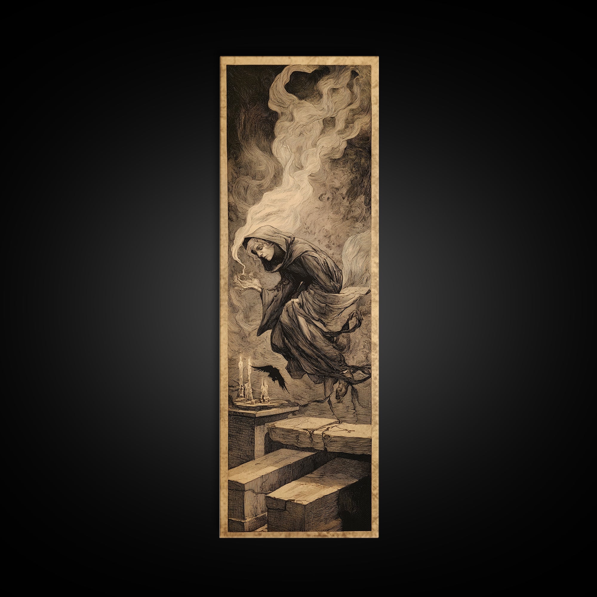 The Forgotten Crypt, Expressionist Gothic Art, Tall Narrow Wall Art, Macabre Wall Art, Canvas Print, Halloween Wall Art, Gothic Home Decor
