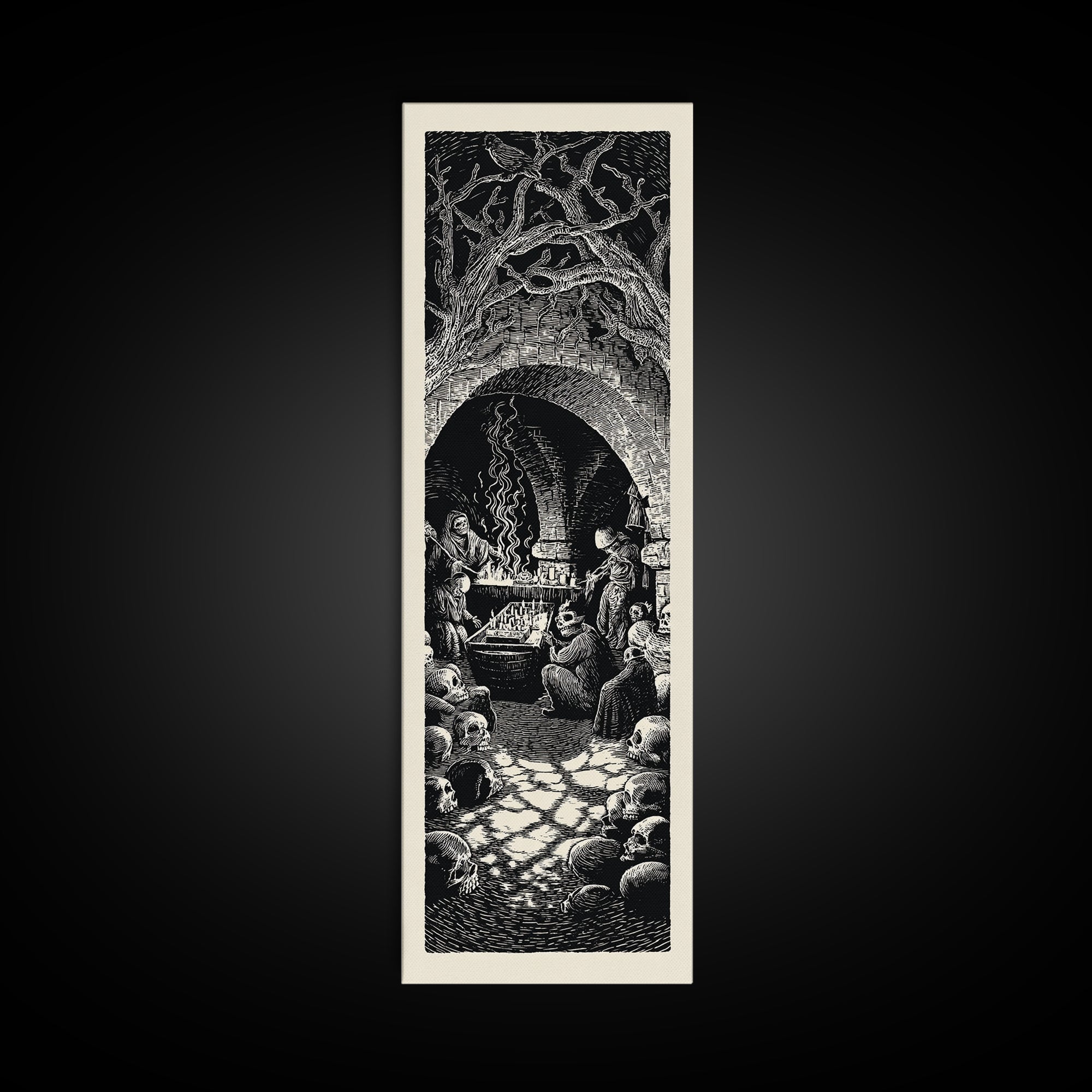 The Forgotten Crypt, Macabre Folk Print Art, Tall Narrow Wall Art, Gothic Horror Wall Art, Framed Canvas Print