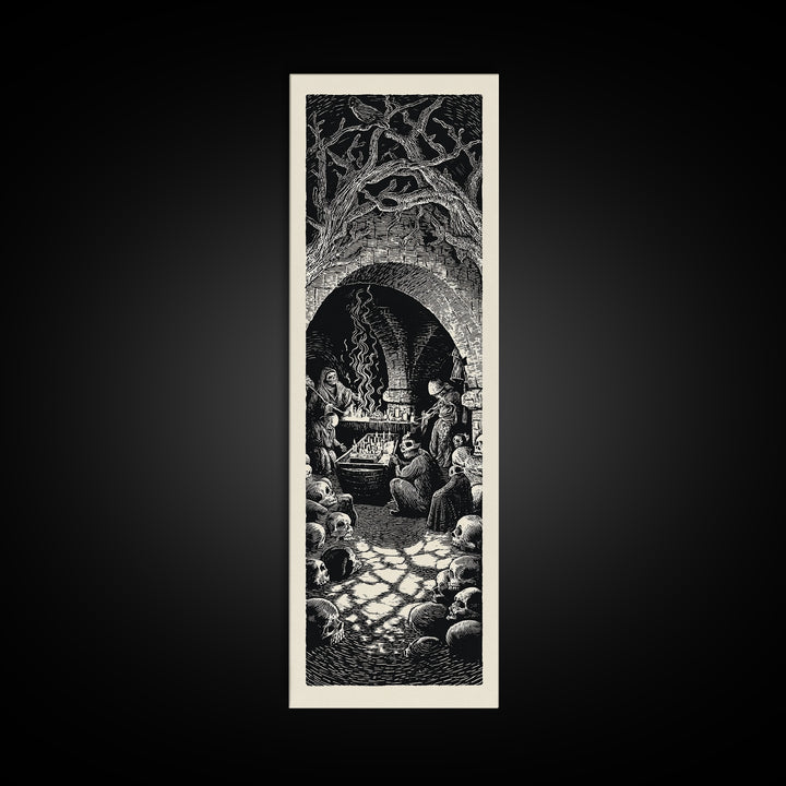 The Forgotten Crypt, Macabre Folk Print Art, Tall Narrow Wall Art, Gothic Horror Wall Art, Framed Canvas Print