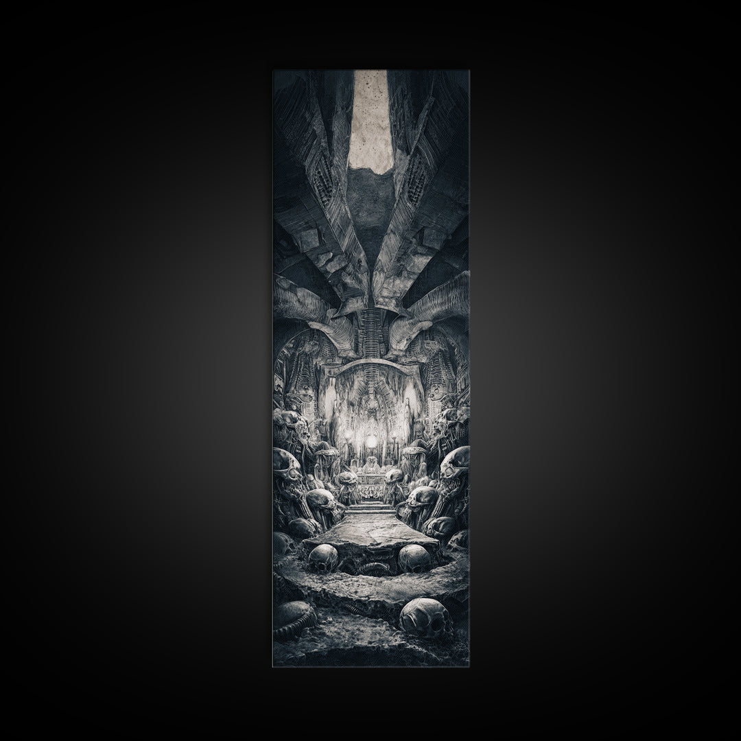 The Forgotten Crypt, Biomechanical Horror Art, Tall Narrow Wall Art, Gothic Horror Wall Art, Framed Canvas Print, Halloween Wall Art