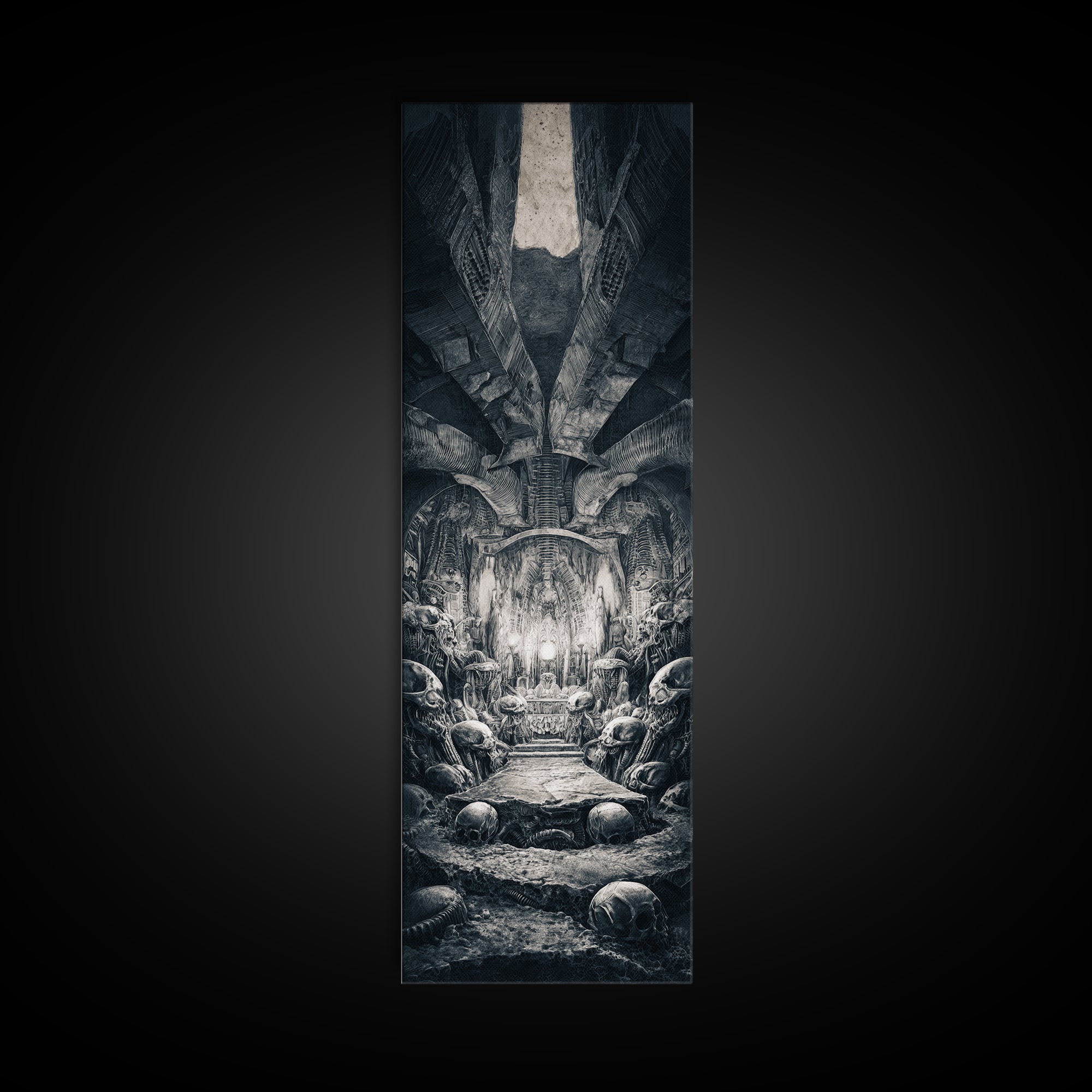 The Forgotten Crypt, Biomechanical Horror Art, Tall Narrow Wall Art, Gothic Horror Wall Art, Framed Canvas Print, Halloween Wall Art