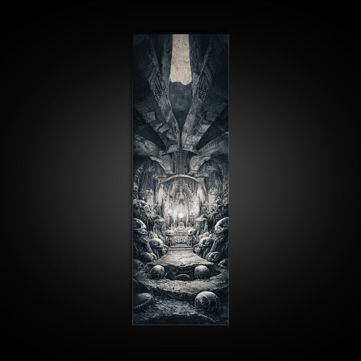 The Forgotten Crypt, Biomechanical Horror Art, Tall Narrow Wall Art, Gothic Horror Wall Art, Framed Canvas Print, Halloween Wall Art