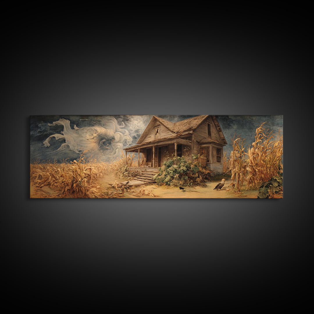 The Possessed Farmhouse, Dark Renaissance Art, Extra Wide Wall Art, Gothic Horror Wall Art, Canvas Print, Halloween Wall Art