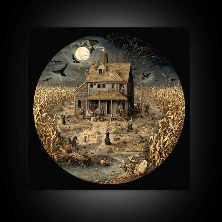 The Possessed Farmhouse, Danse Macabre Art, Square Wall Art, Dark Fantasy Wall Art, Canvas Print, Halloween Wall Art