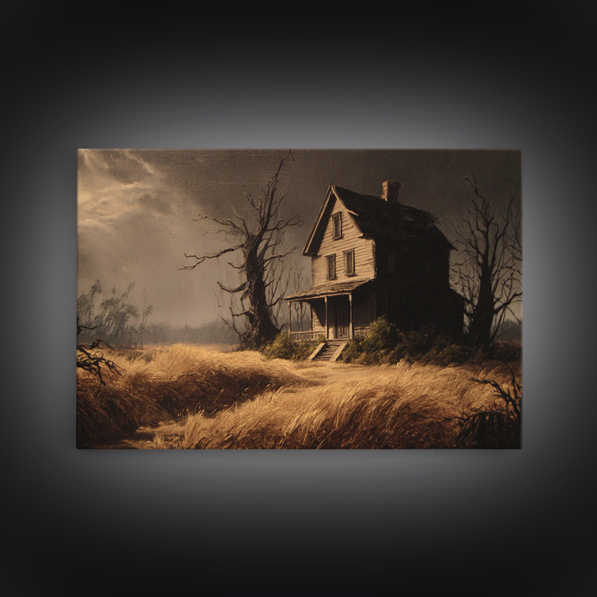 The Possessed Farmhouse, Baroque Witchcraft Art, Landscape Wall Art, Dark Halloween Decor, Canvas Print, Halloween Wall Art