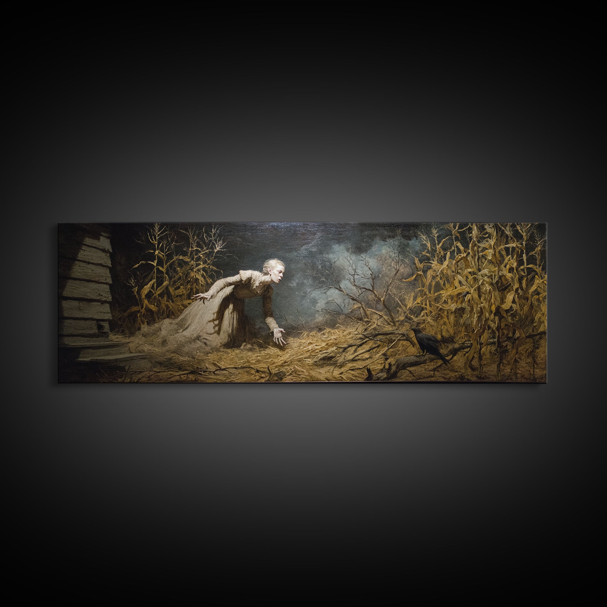 The Possessed Farmhouse, Gothic Nightmare Art, Extra Wide Wall Art, Dark Halloween Decor, Canvas Print, Halloween Wall Art