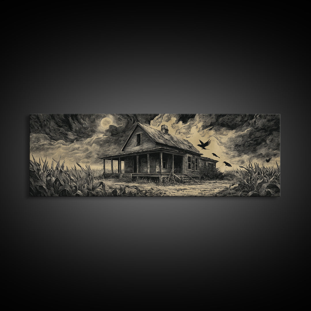 The Possessed Farmhouse, Visionary Gothic Art, Extra Wide Wall Art, Dark Halloween Decor, Canvas Print, Halloween Wall Art