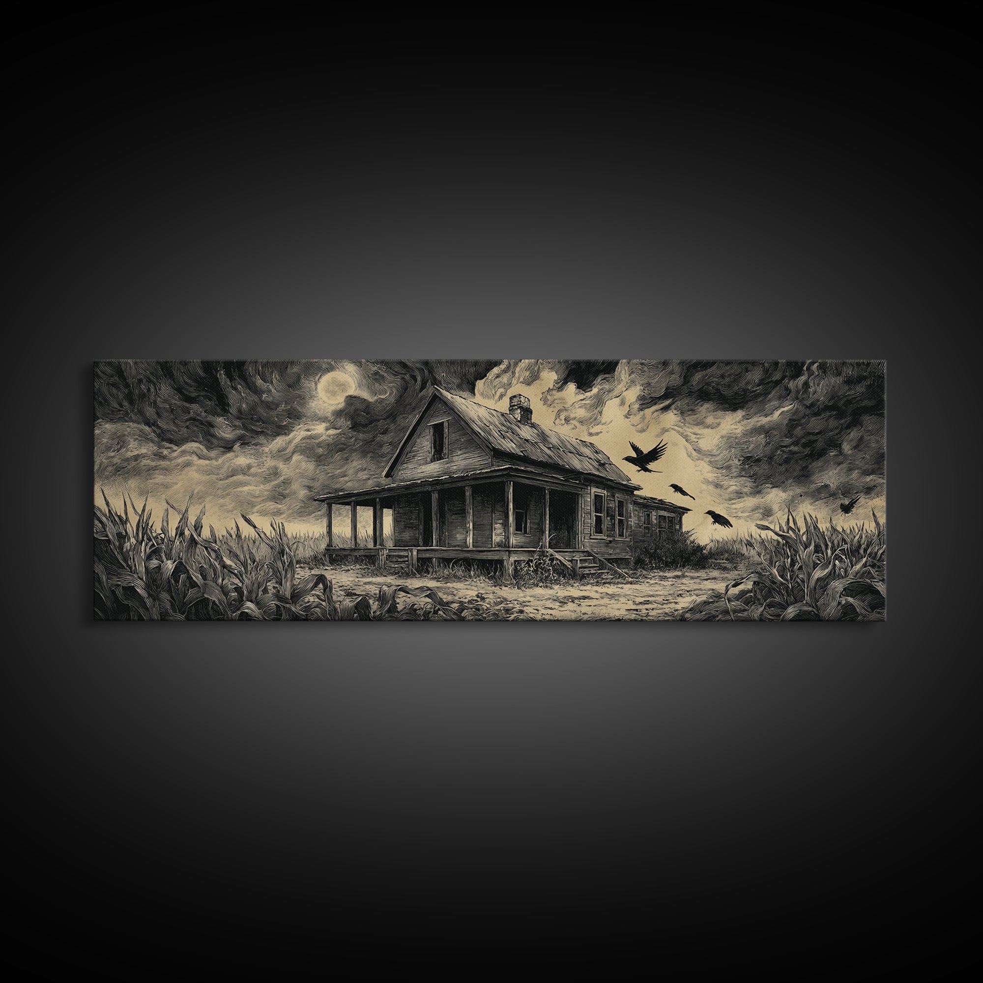 The Possessed Farmhouse, Visionary Gothic Art, Extra Wide Wall Art, Dark Halloween Decor, Canvas Print, Halloween Wall Art