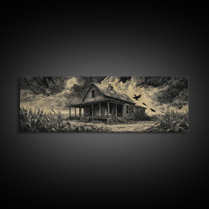 The Possessed Farmhouse, Visionary Gothic Art, Extra Wide Wall Art, Dark Halloween Decor, Canvas Print, Halloween Wall Art