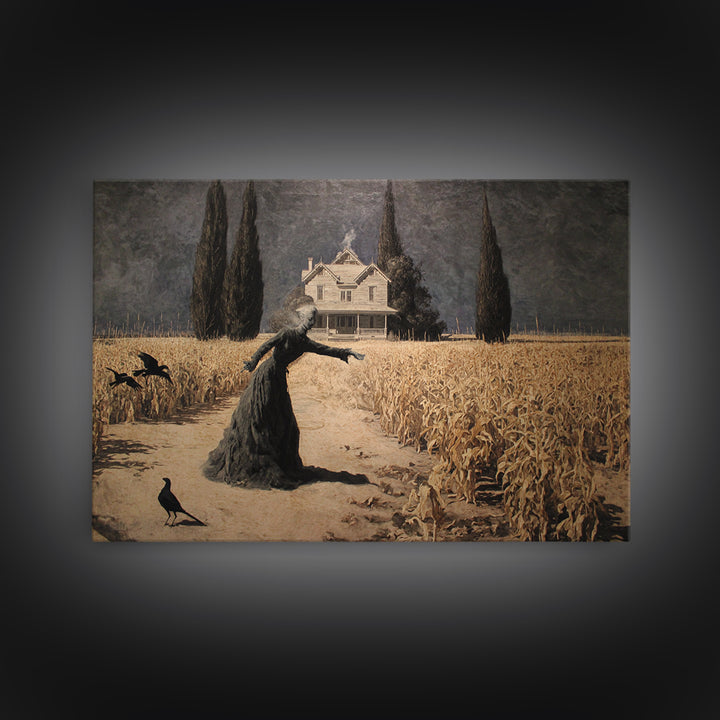 The Possessed Farmhouse, Symbolist Gothic Landscape, Landscape Wall Art, Gothic Horror Wall Art, Framed Canvas Print, Halloween Wall Art