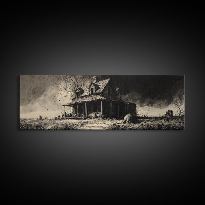 The Possessed Farmhouse, Decadent Gothic Art, Extra Wide Wall Art, Dark Halloween Decor, Framed Canvas Print, Halloween Wall Art
