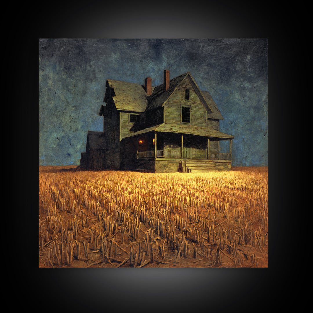 The Possessed Farmhouse, Dark Symbolist Art, Square Wall Art, Dark Fantasy Wall Art, Canvas Print, Halloween Wall Art