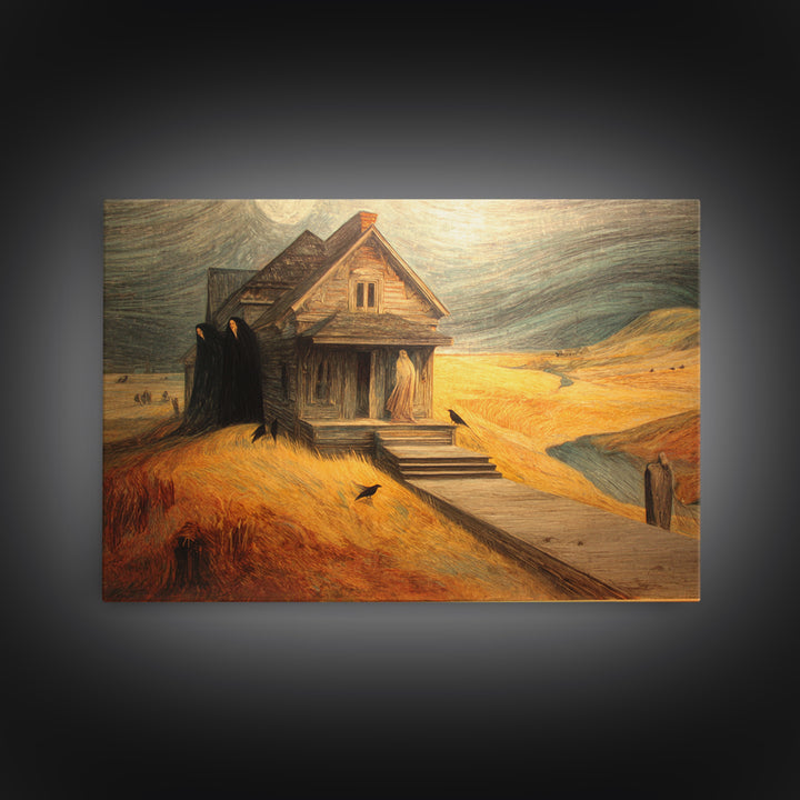 The Possessed Farmhouse, Expressionist Gothic Art, Landscape Wall Art, Dark Fantasy Wall Art, Canvas Print, Halloween Wall Art