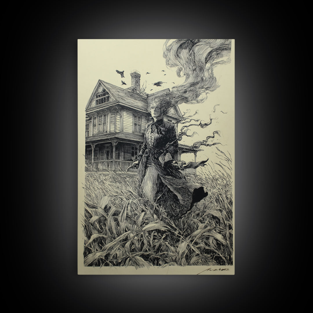 The Possessed Farmhouse, Victorian Macabre Art, Vertical Wall Art, Dark Fantasy Wall Art, Canvas Print, Halloween Wall Art