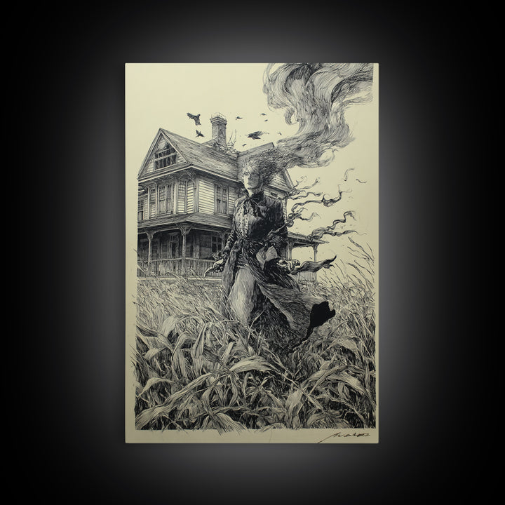 The Possessed Farmhouse, Victorian Macabre Art, Vertical Wall Art, Dark Fantasy Wall Art, Canvas Print, Halloween Wall Art