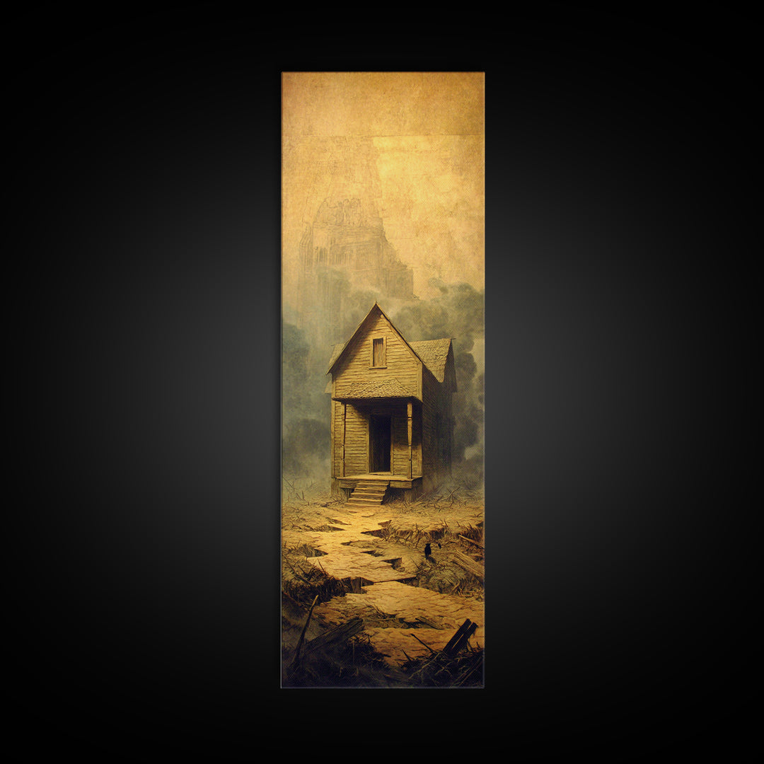 The Possessed Farmhouse, Surreal Apocalyptic Art, Tall Narrow Wall Art, Gothic Horror Wall Art, Canvas Print, Halloween Wall Art
