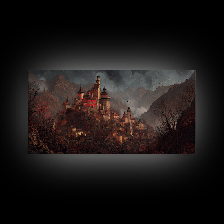 The Vampire Castle, Northern Renaissance Horror, Wide Panoramic Art, Gothic Horror Wall Art, Canvas Print, Halloween Wall Art