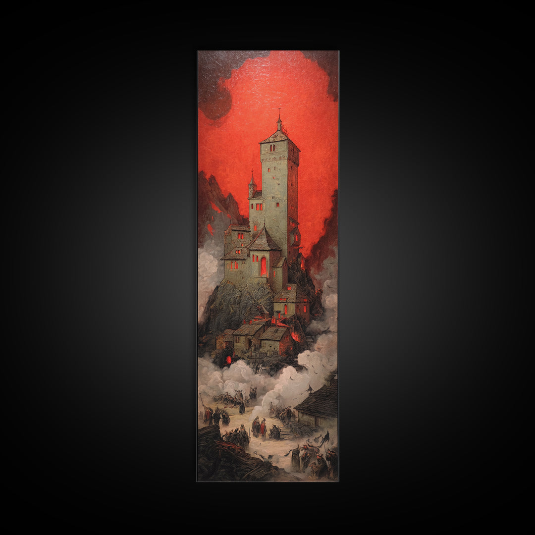 The Vampire Castle, Dark Renaissance Art, Tall Narrow Wall Art, Gothic Horror Wall Art, Framed Canvas Print, Halloween Wall Art
