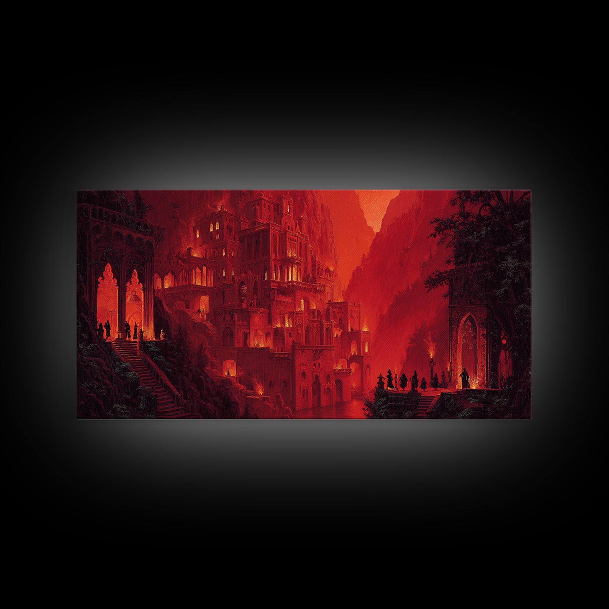 The Vampire Castle, Apocalyptic Romantic Art, Wide Panoramic Art, Dark Halloween Decor, Canvas Print, Halloween Wall Art, Horror Wall Art