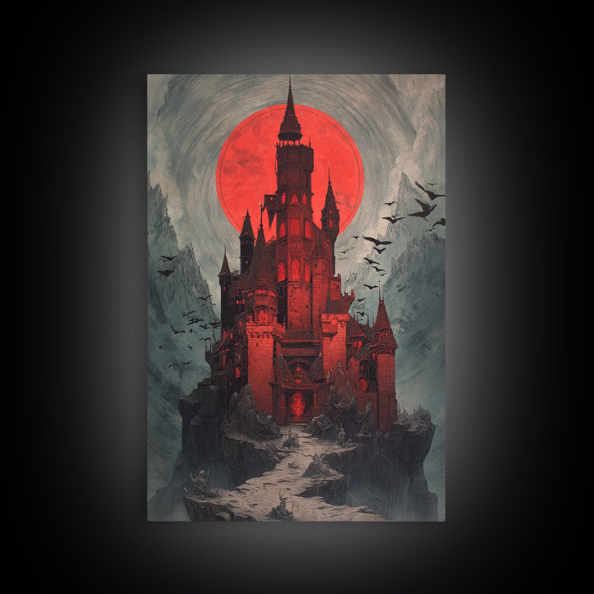The Vampire Castle, Decadent Gothic Art, Vertical Wall Art, Dark Fantasy Wall Art, Framed Canvas Print, Halloween Wall Art