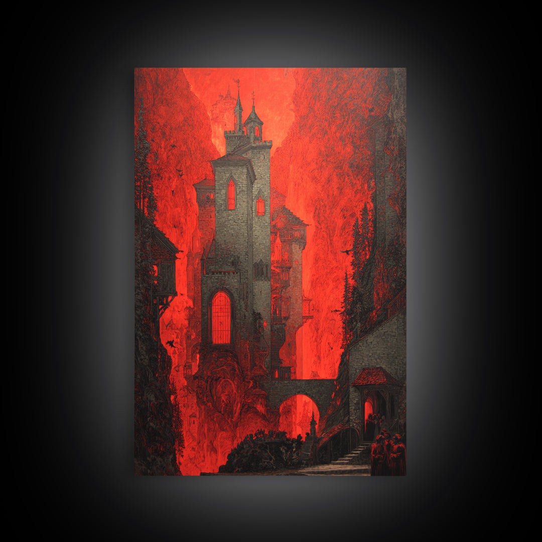 The Vampire Castle, Dark Symbolist Art, Vertical Wall Art, Dark Halloween Decor, Canvas Print, Halloween Wall Art, Horror Wall Art