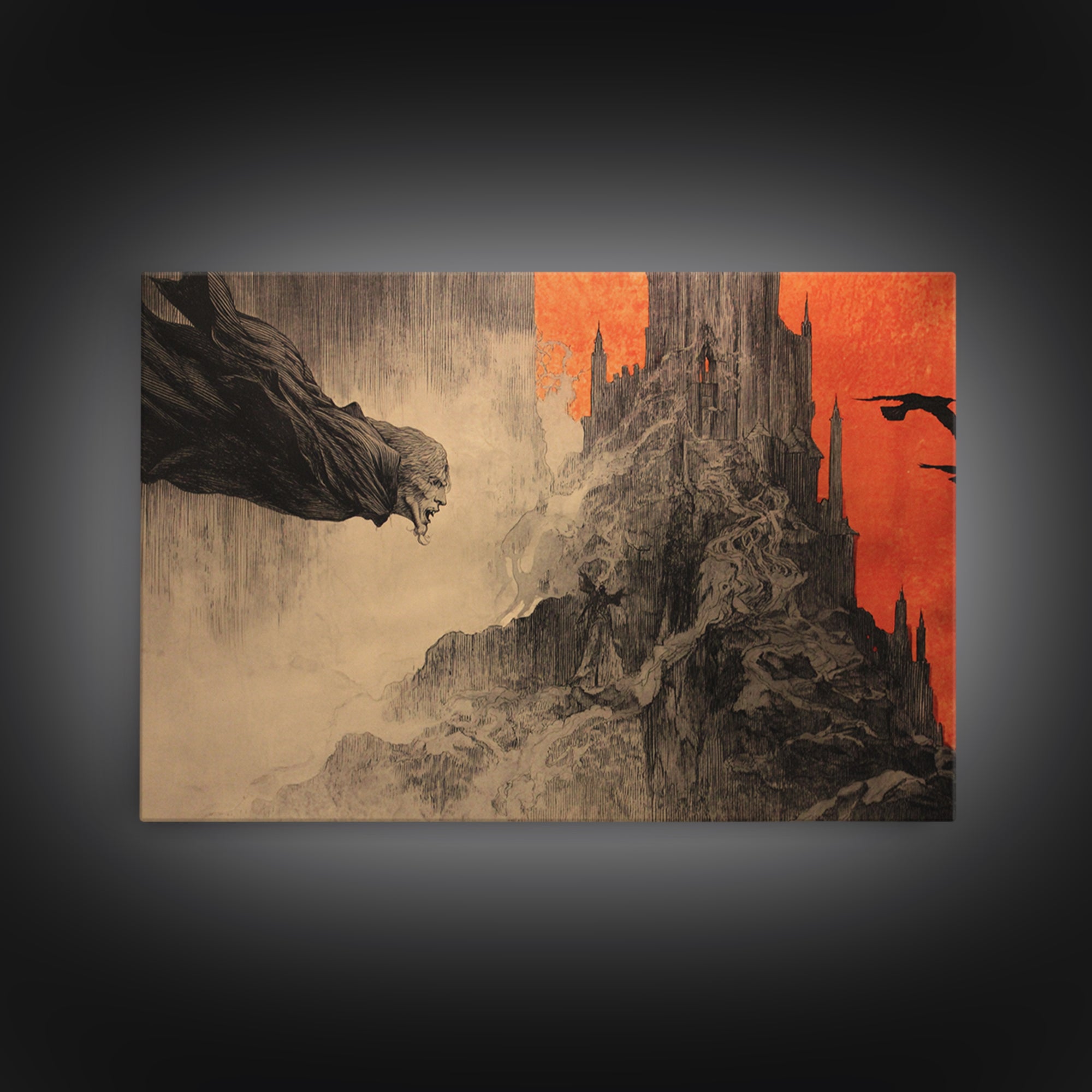 The Vampire Castle, Expressionist Nightmare Art, Landscape Wall Art, Gothic Horror Wall Art, Canvas Print, Halloween Wall Art
